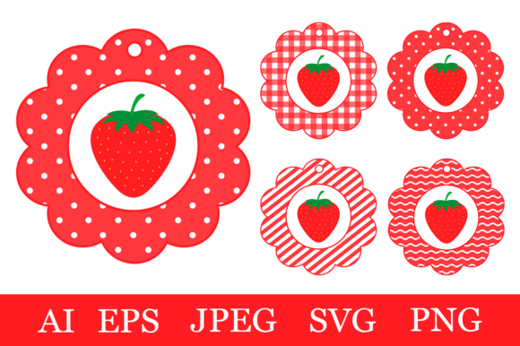 Beautiful Strawberry Gift Tags Templates SVG for Crafting