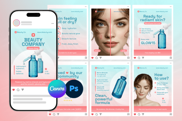 Elevate Your Feed: Modern Beauty Cosmetic Instagram Post Templates
