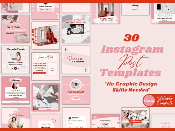 Instagram Post Templates-pink Red: Your 30-Post Design Solution