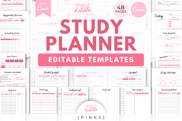 Master Your Academic Success with Study Planner Canva Templates PINKS