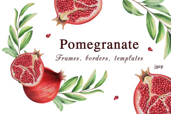 Pomegranate Frames, Templates, Borders: Infusing Creative Projects with Vibrant, Natural Charm