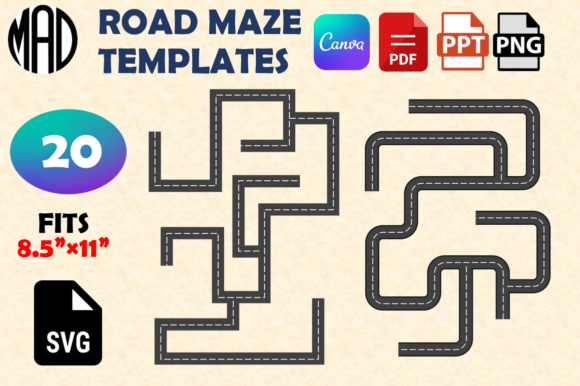 Road Street 20 Maze Templates: A Free Canva & SVG Set