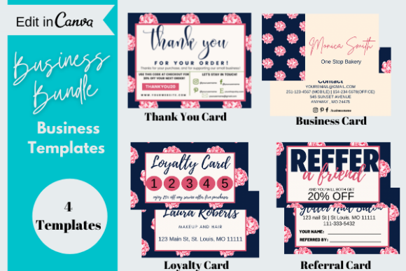 Small Business Card Bundle: Canva Templates for Customer Retention and Referrals